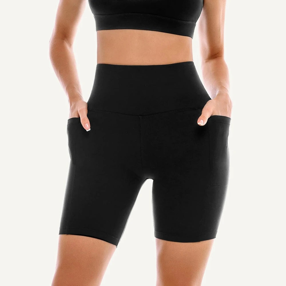 Leafigure 2 Pack Womens Biker Shorts with Pockets, High Waisted Tummy Control Yoga Shorts for Women Running Gym and Workout