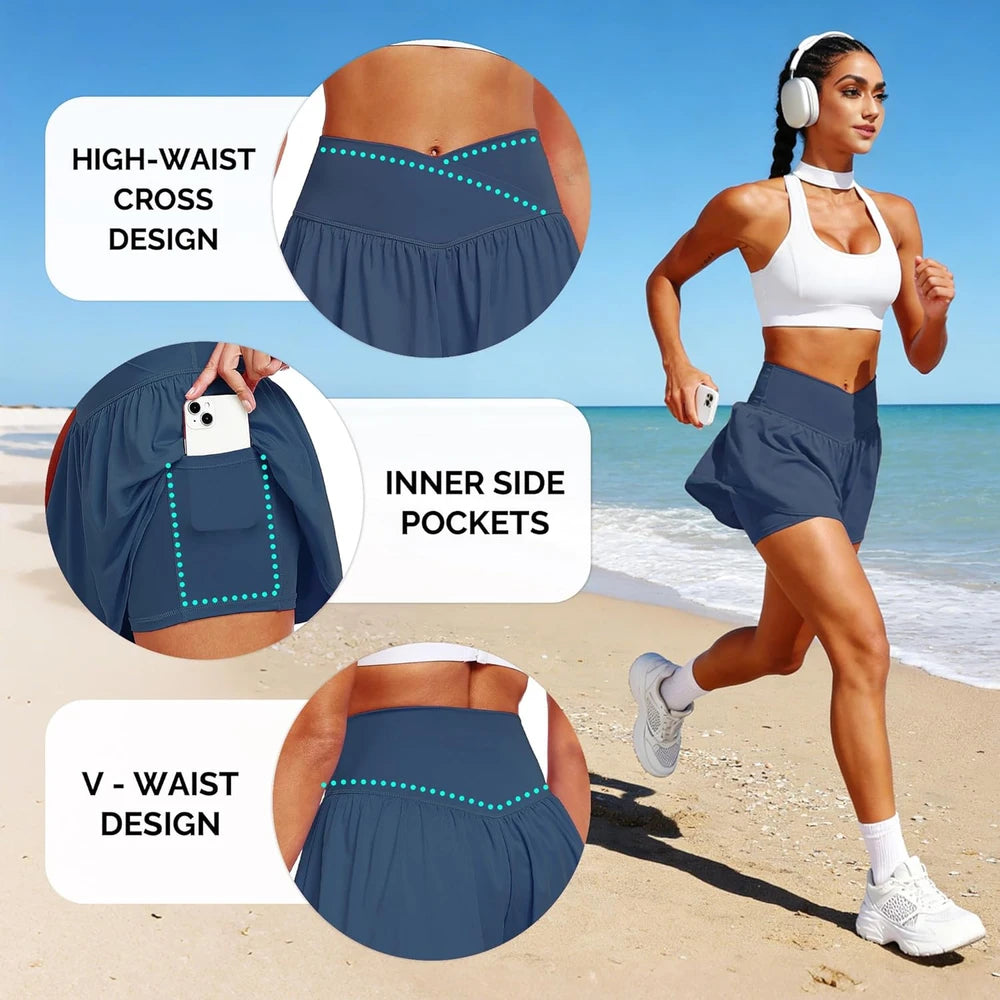 CADMUS Athletic Shorts for Women 2 in 1 Flowy Running Spandex Butterfly Workout Tennis Skorts