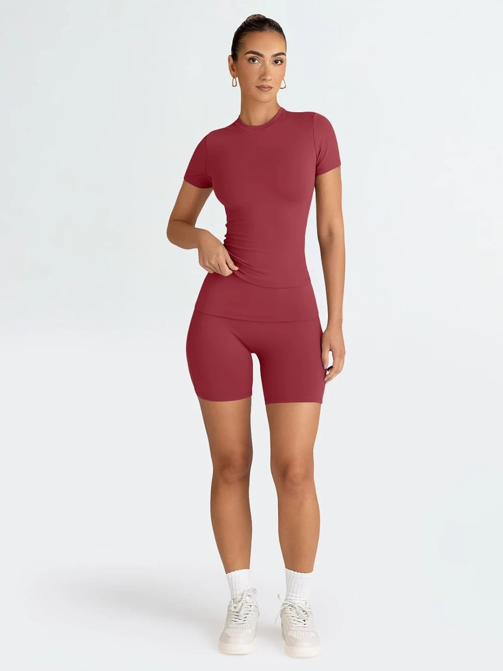 Trendy Queen Womens 2 Piece Workout Short Set for Summer Gym Pilates Yoga Going Out