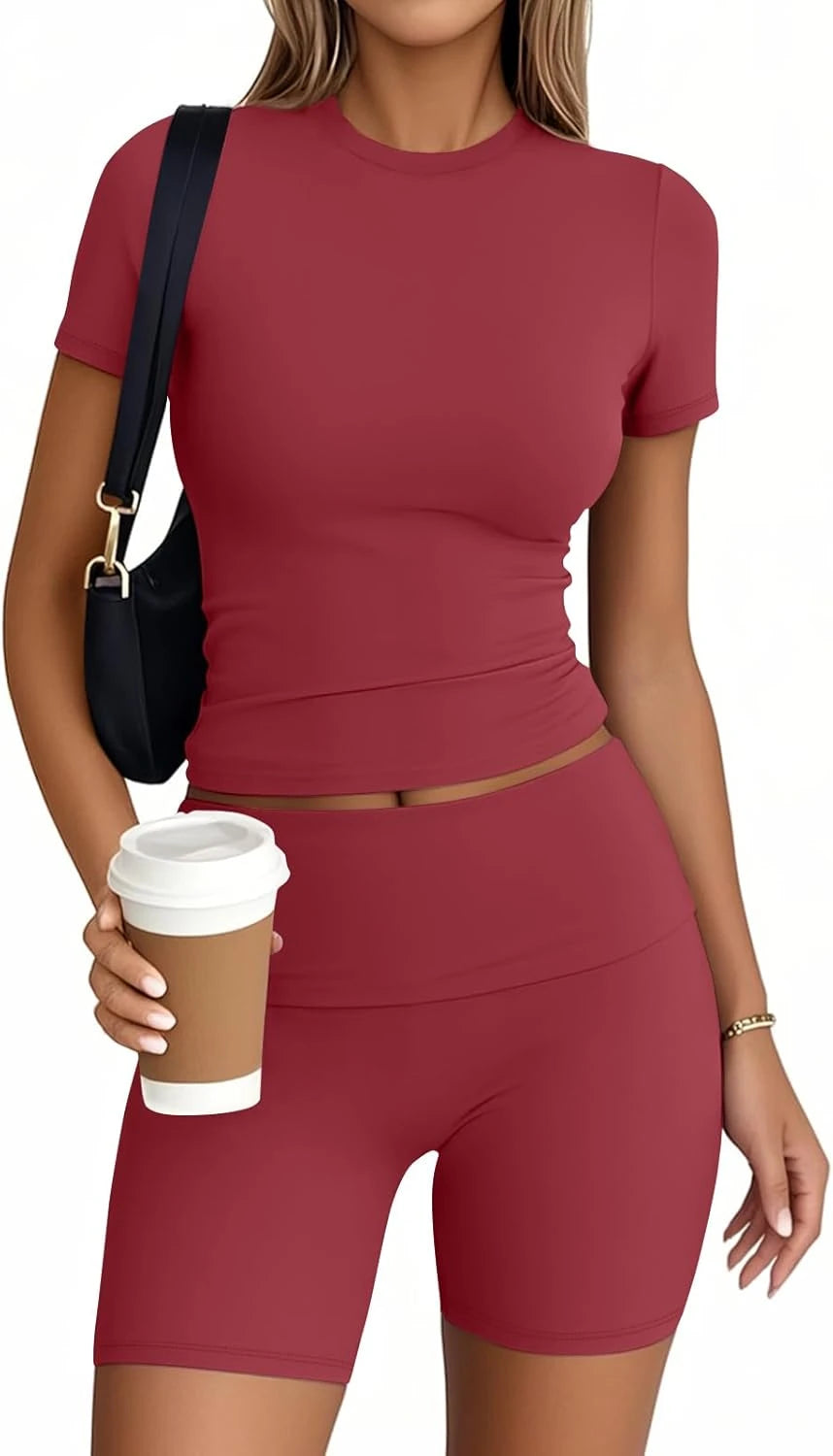 Trendy Queen Womens 2 Piece Workout Short Set for Summer Gym Pilates Yoga Going Out