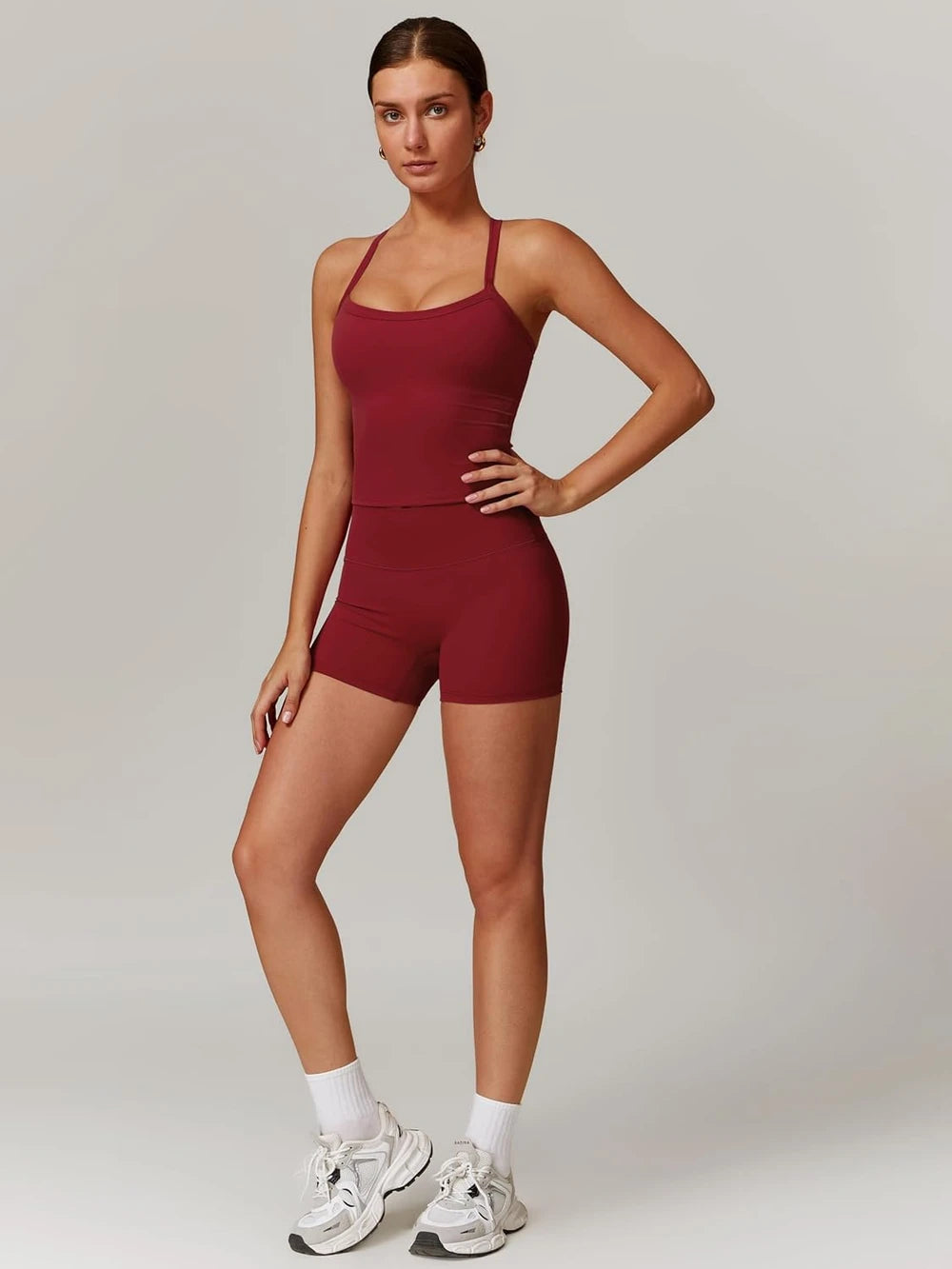 ABOCIW 2 Pieces Workout Sets for Women, Cross Back Tank Top Matching High Waist Biker Shorts, Gym Yoga Pilates Outfits