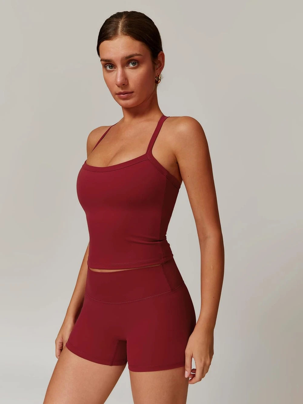 ABOCIW 2 Pieces Workout Sets for Women, Cross Back Tank Top Matching High Waist Biker Shorts, Gym Yoga Pilates Outfits