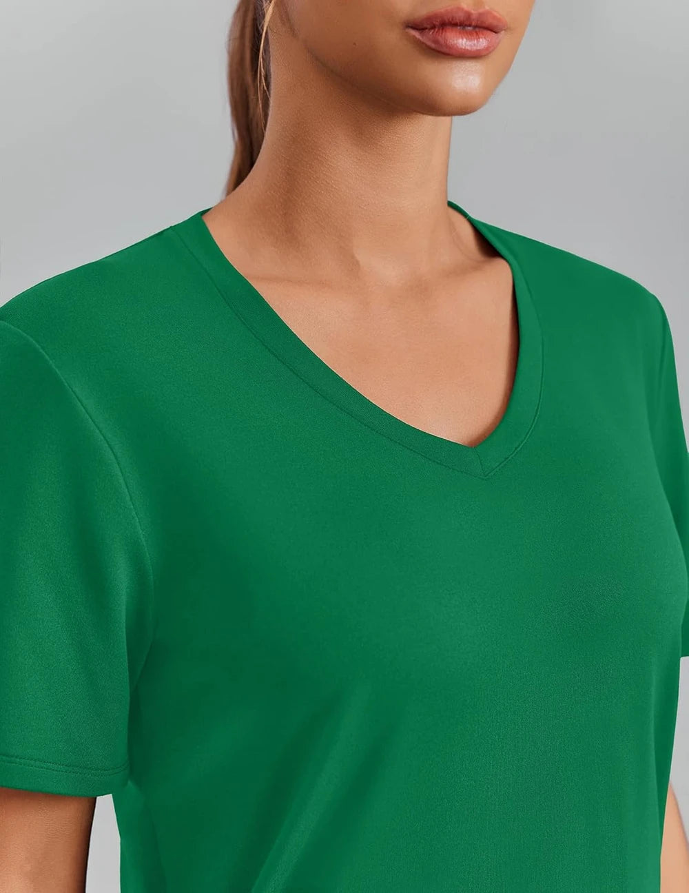 PINSPARK Soft Workout Tops for Women Short Sleeve V Neck Moisture Wicking UPF 50+ Sun Protection Quick Dry Gym Shirts