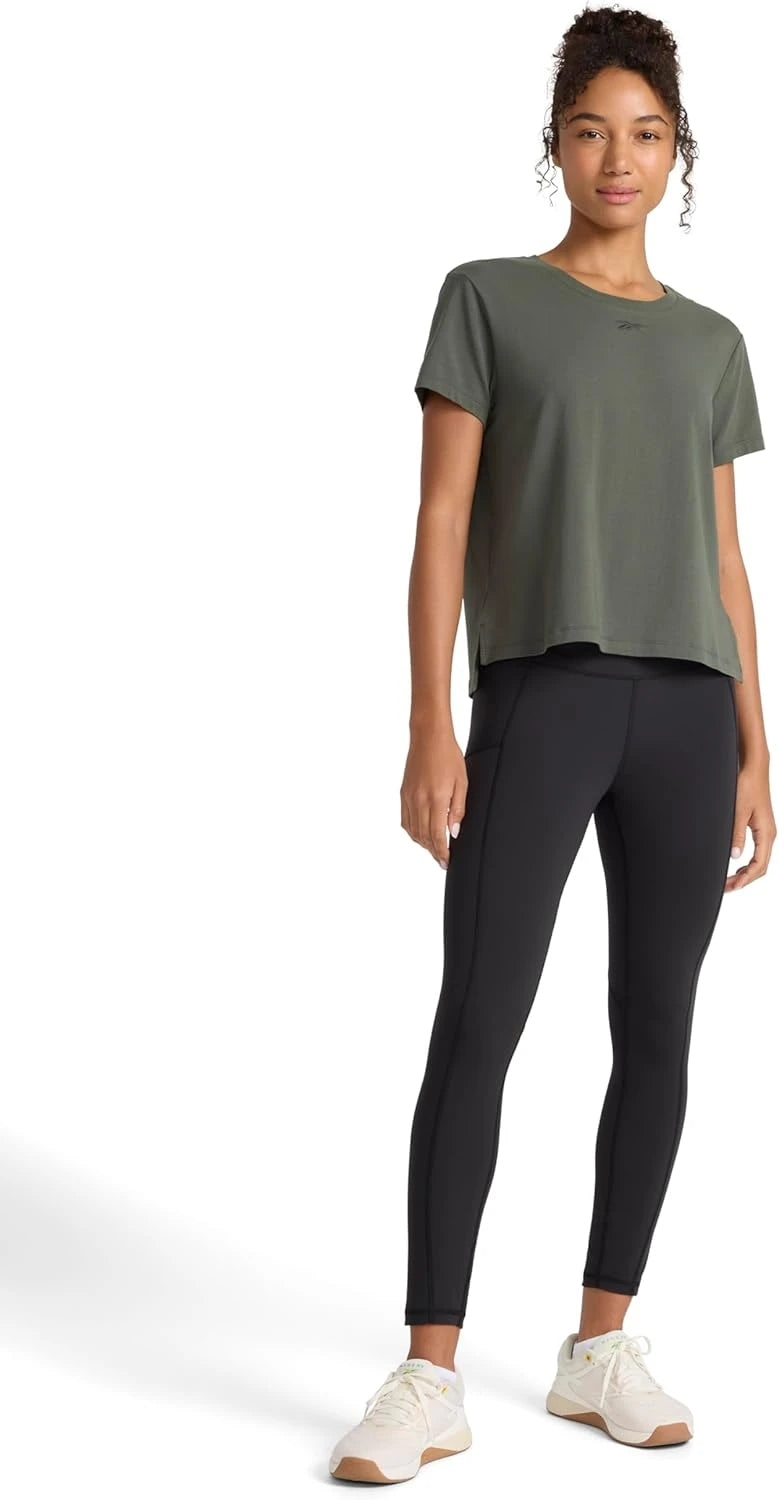 Reebok Women's Embroidery Hit Graphic Crewneck T-Shirt, Standard Fit, Lightweight Stretch Cotton Fabric