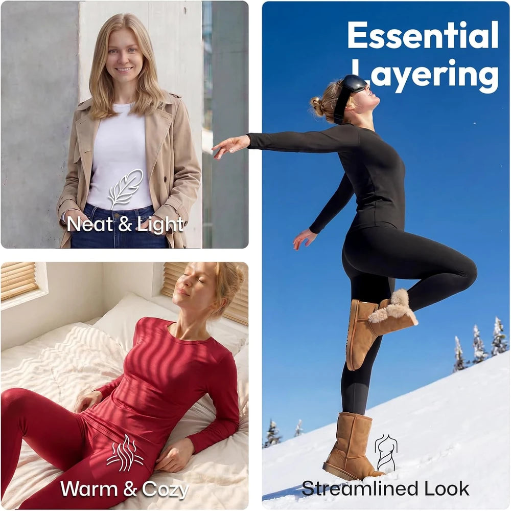 Thermal Underwear for Women Long Johns with Fleece Lined Base Layer Women Cold Weather Top Bottom