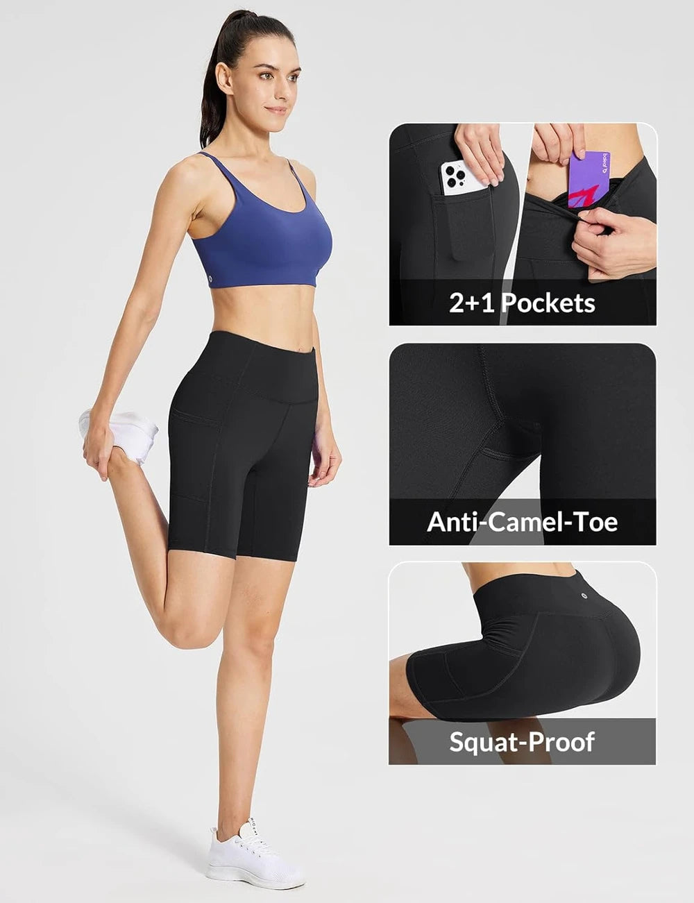 baleaf Women's 8"/ 5"/ 3" Biker Shorts High Waist Yoga Workout Gym Running Volleyball Spandex Shorts with Pockets