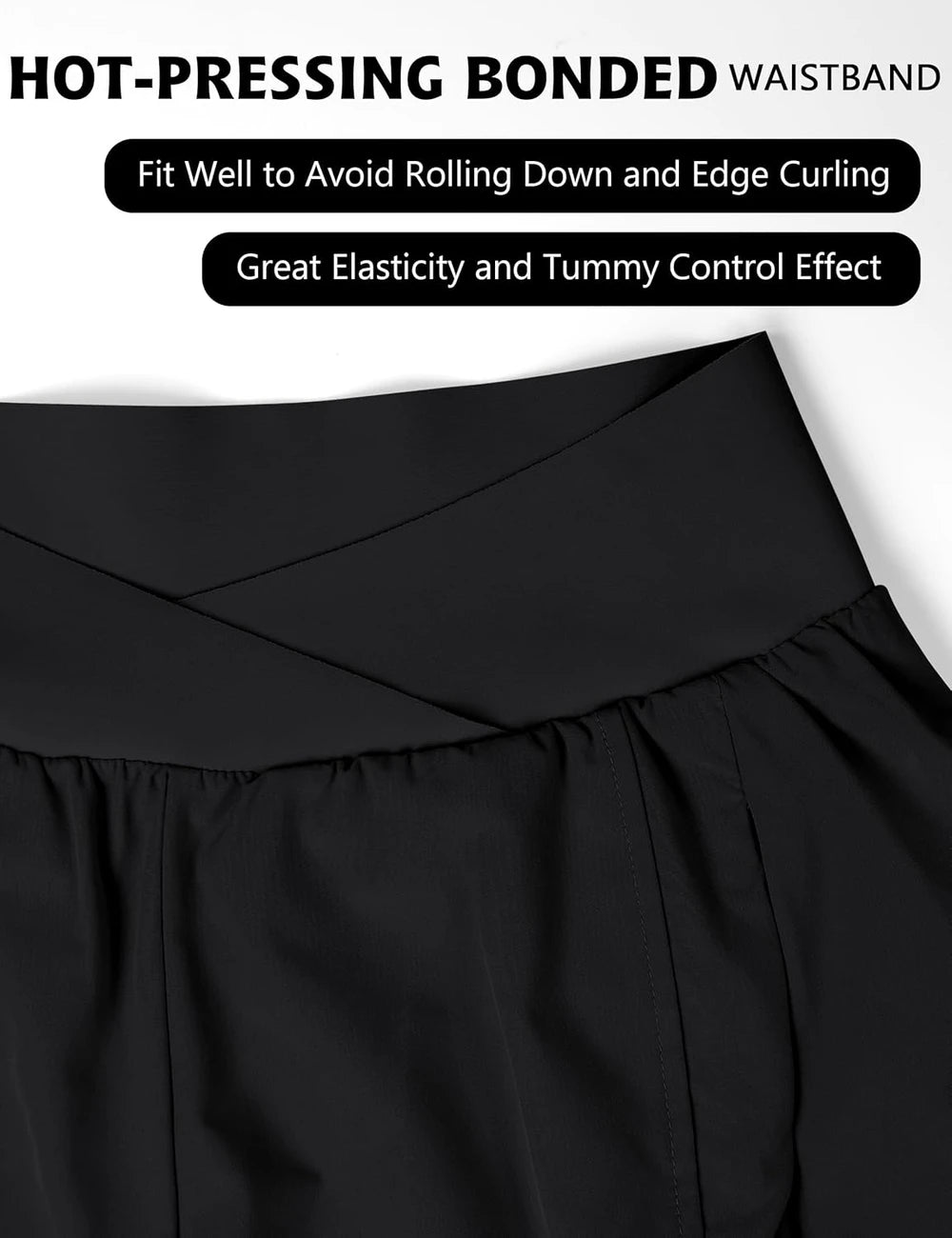Blooming Jelly Women's Workout Shorts Athletic Running Shorts Crossover High Waisted Gym Shorts with Zipper Pockets
