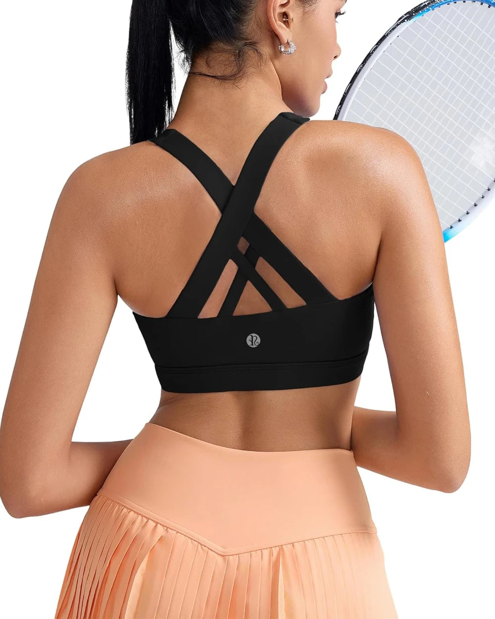 RUNNING GIRL Sports Bras for Women,Padded Strappy Sports Bras Criss-Cross Back Medium Support Sports Bras with Removable Cups