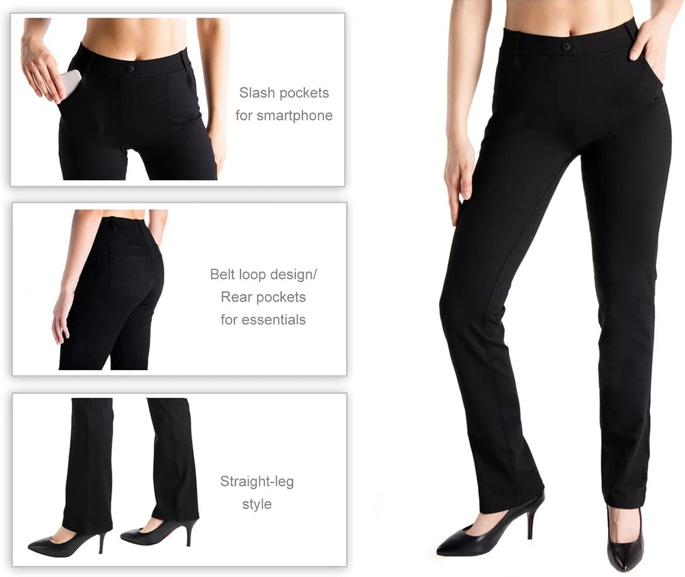 Yogipace,Belt Loops,Women's Petite/Regular/Tall Straight Leg Yoga Dress Pants