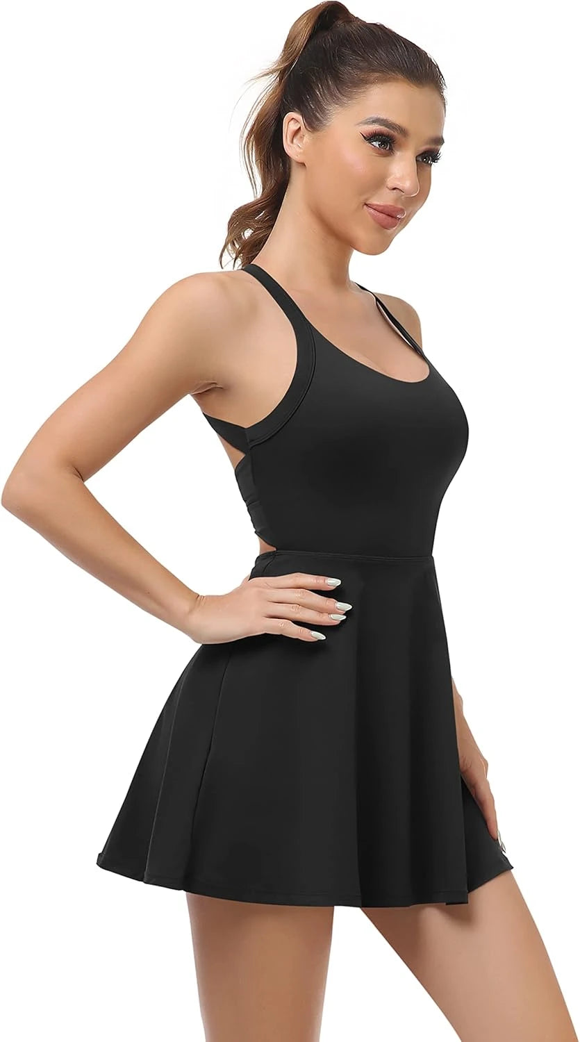 JAFINSY Womens Workout Tennis Dress with Built in Shorts and Bra Athletic Golf Activewear for Exercise