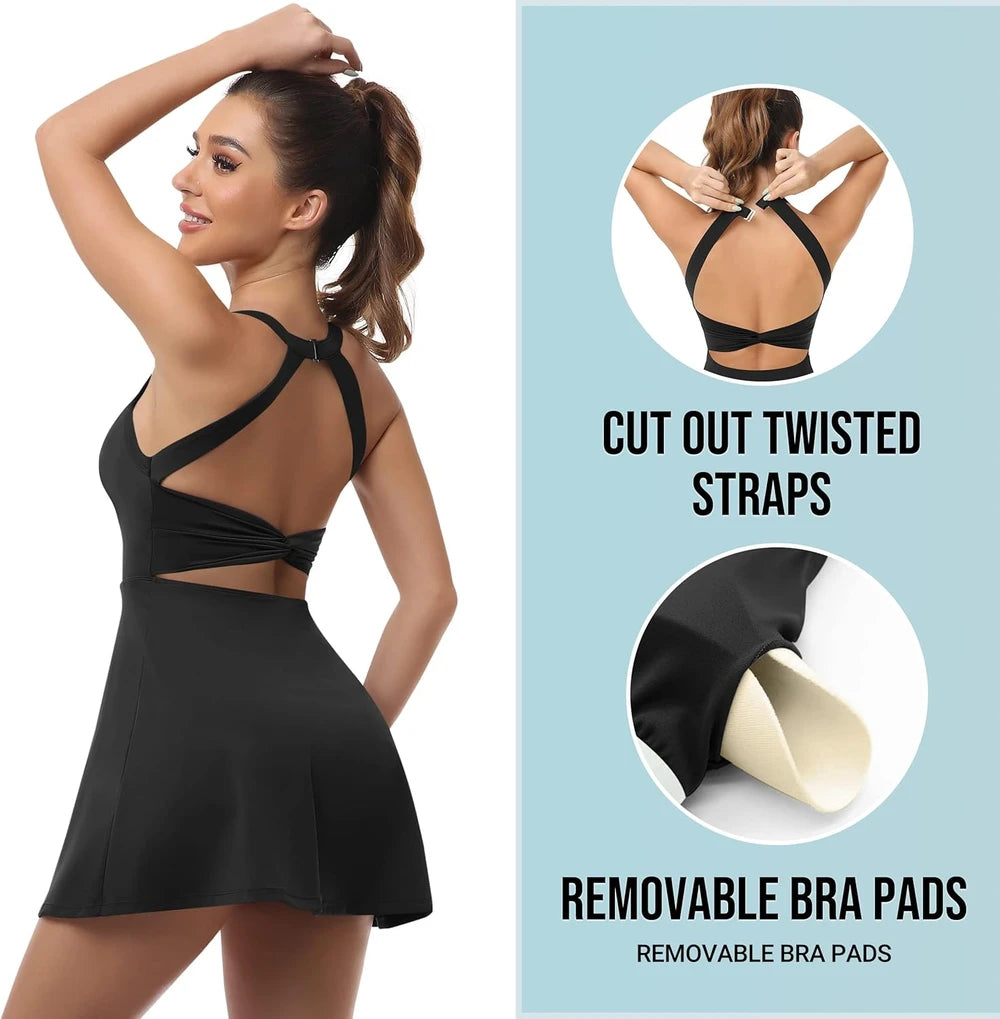 JAFINSY Womens Workout Tennis Dress with Built in Shorts and Bra Athletic Golf Activewear for Exercise