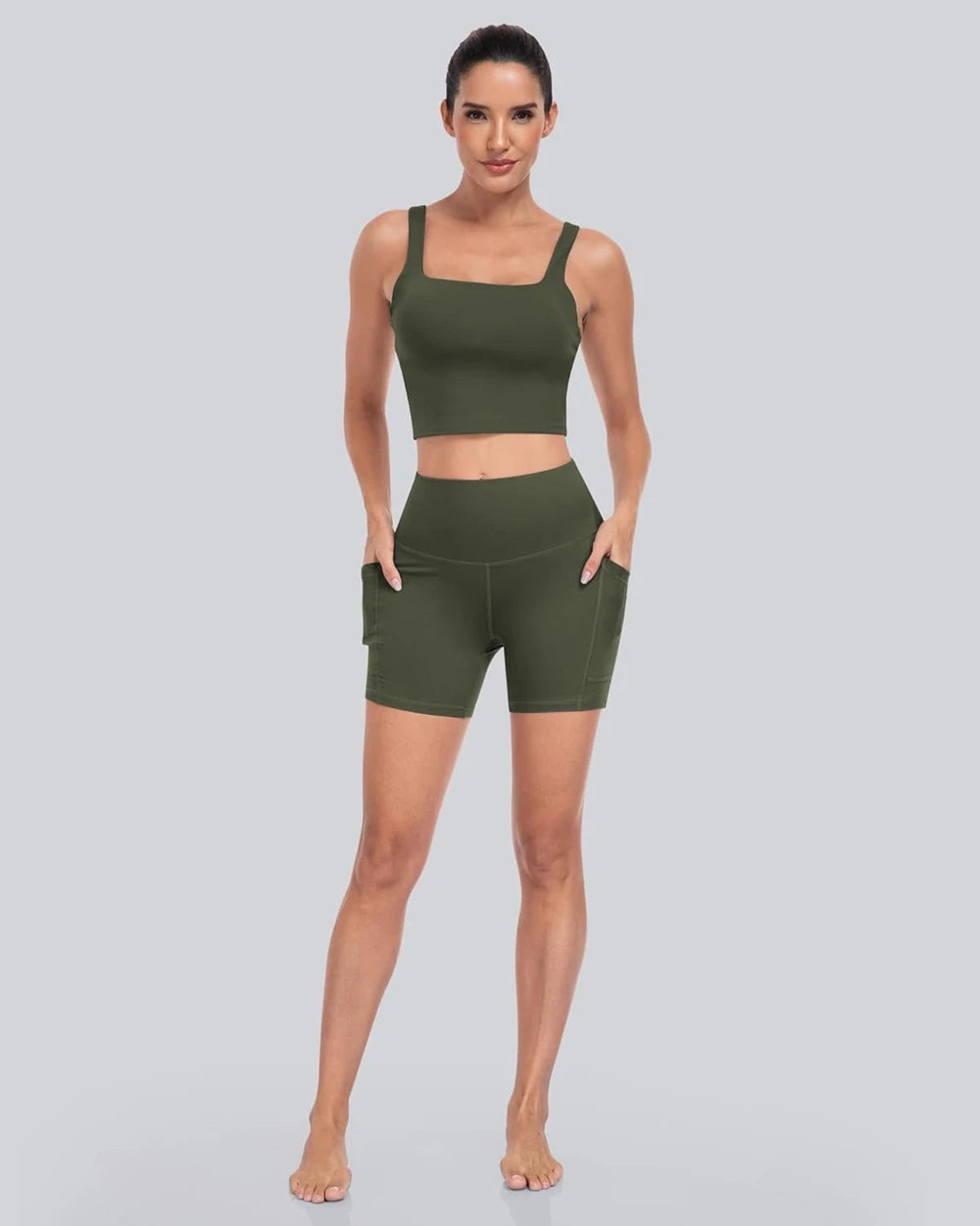 CHRLEISURE 6 Packs Womens Biker Shorts with Pocket, 5 Inch High Waisted Tummy Control Spandex Yoga Workout Shorts