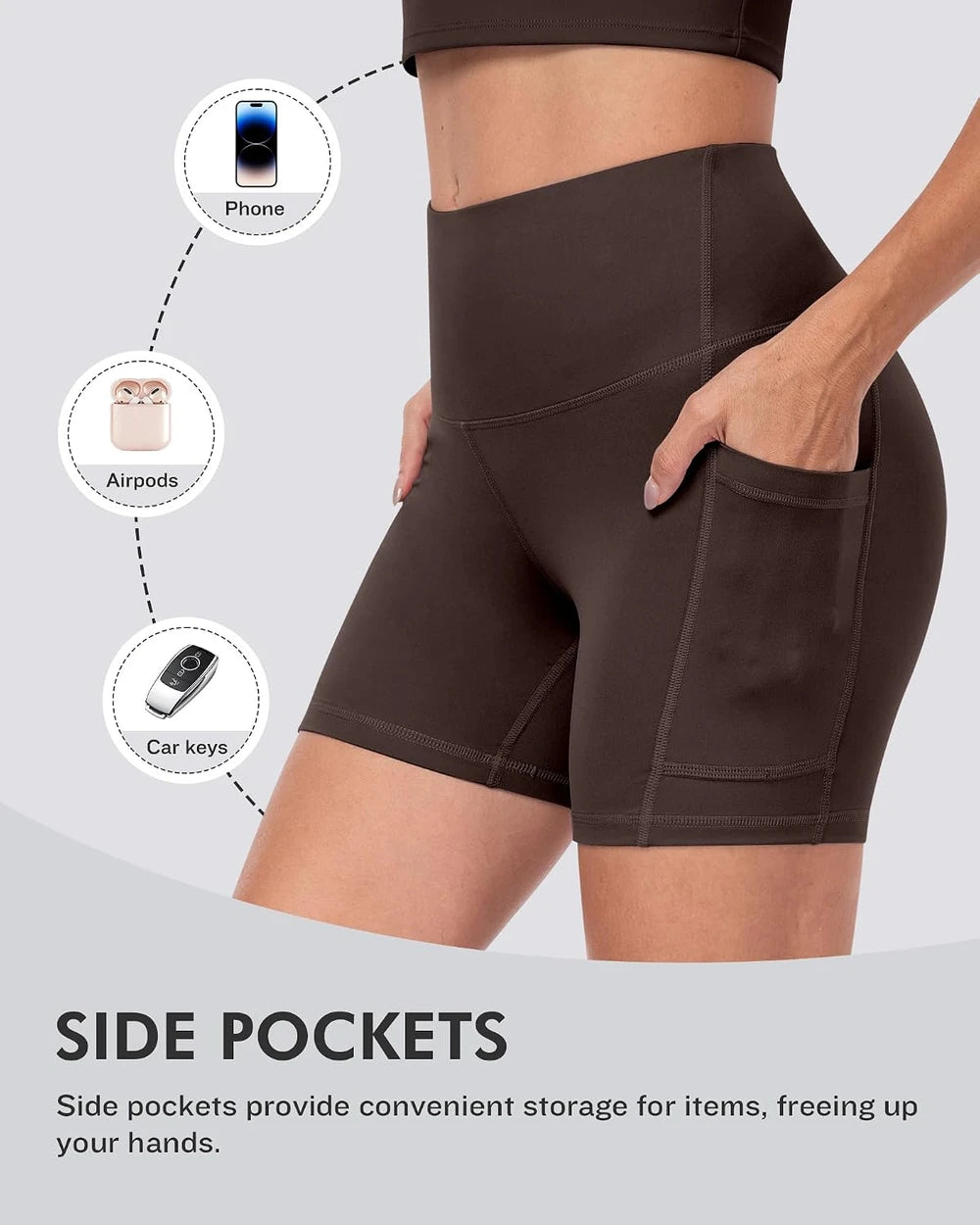CHRLEISURE 6 Packs Womens Biker Shorts with Pocket, 5 Inch High Waisted Tummy Control Spandex Yoga Workout Shorts