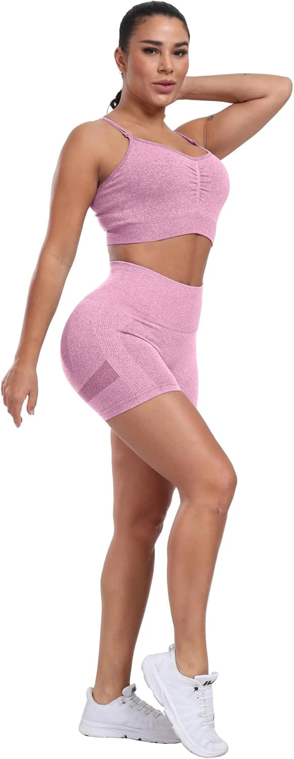 CHRLEISURE Workout Shorts Sets for Women, High Waisted Gym Butt Lifting Scrunch Butt Seamless Shorts