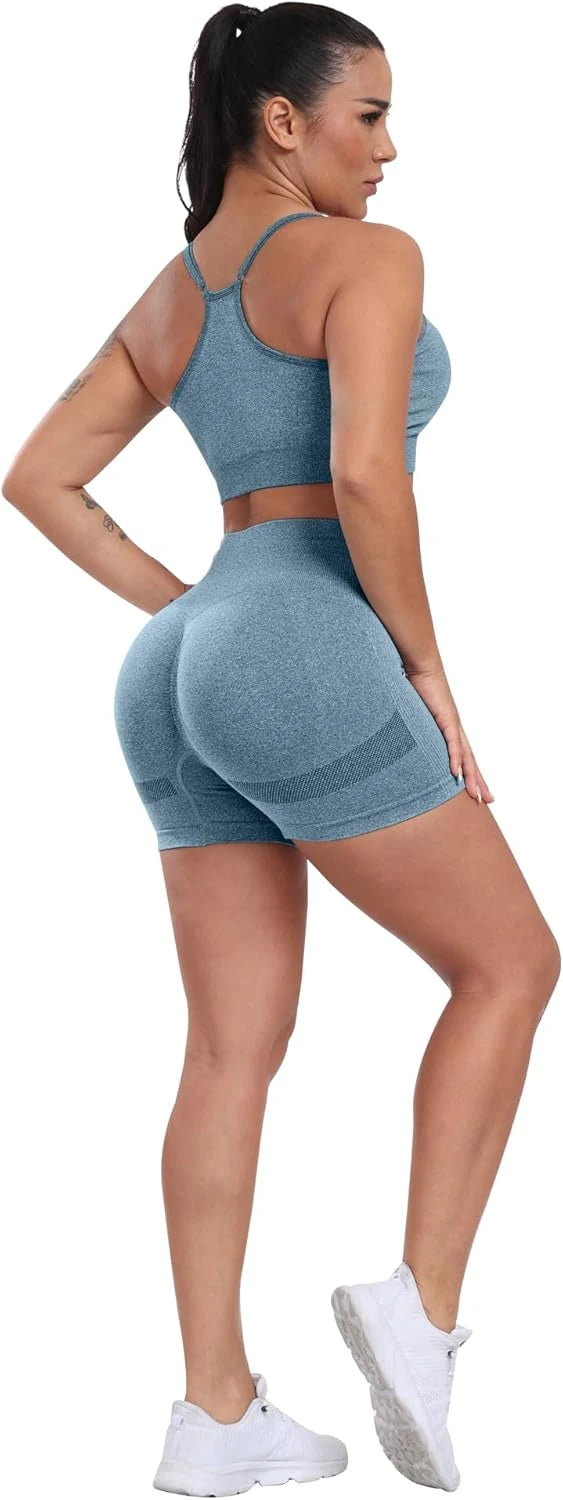 CHRLEISURE Workout Shorts Sets for Women, High Waisted Gym Butt Lifting Scrunch Butt Seamless Shorts