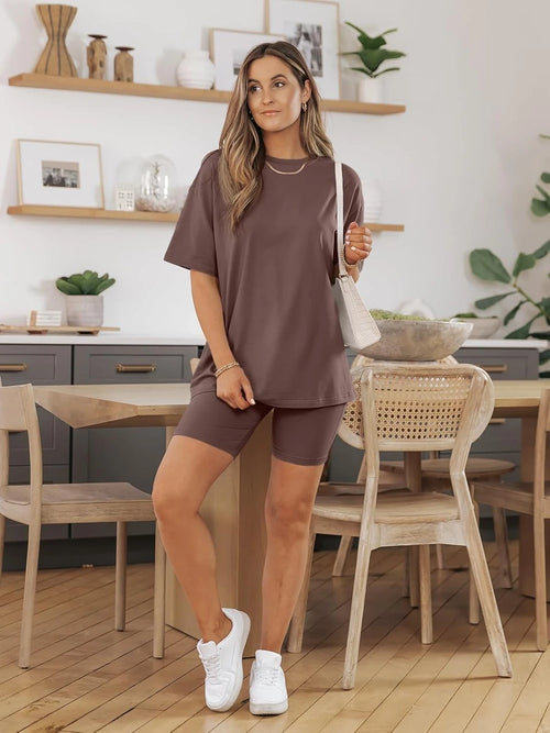 AUTOMET 2 Piece Sets for Women Oversized Tshirts & Biker Shorts