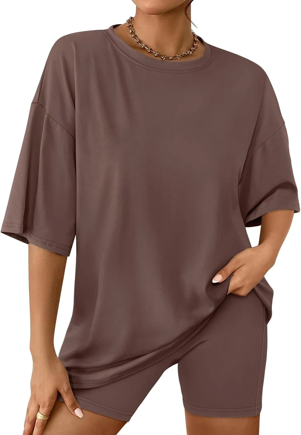 AUTOMET 2 Piece Sets for Women Oversized Tshirts & Biker Shorts