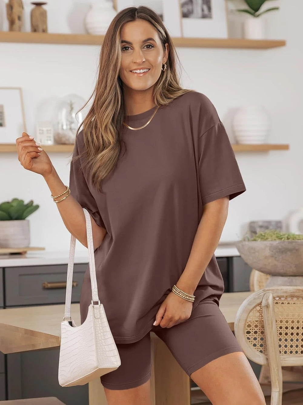 AUTOMET 2 Piece Sets for Women Oversized Tshirts & Biker Shorts