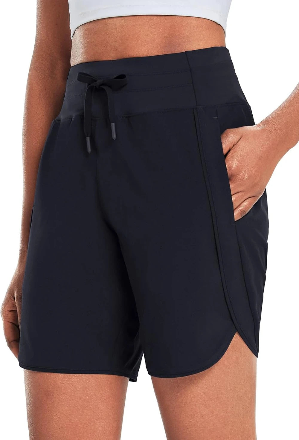 baleaf Women's 7" Athletic Long Running Shorts Workout Gym Quick Dry Hiking Shorts High Waisted Zipper Pocket
